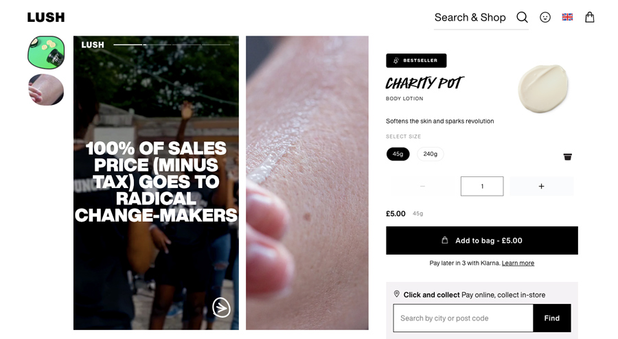Lush snackable video formats on Shopify product page
