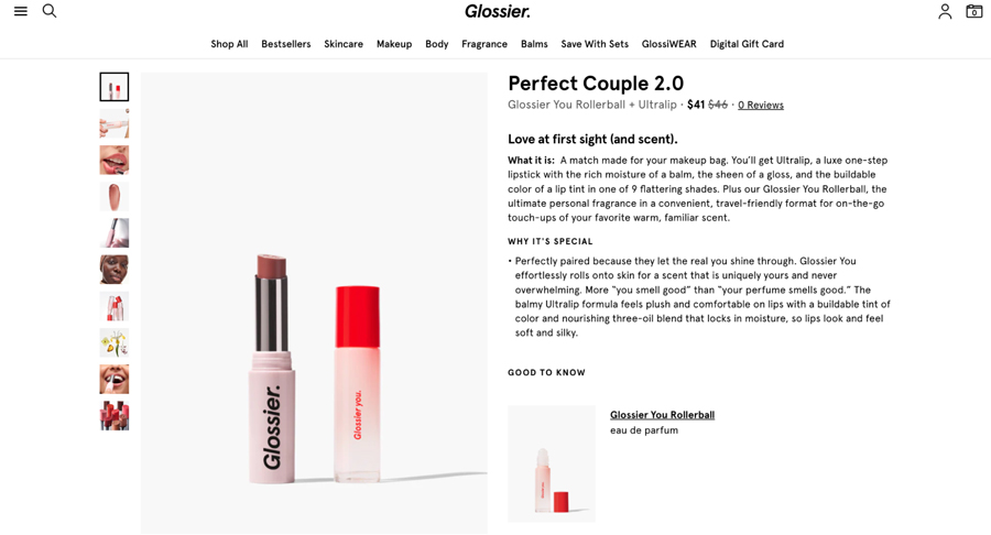 Product description Shopify CRO on Glossier product page