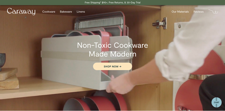 Caraway homepage with free shipping bar